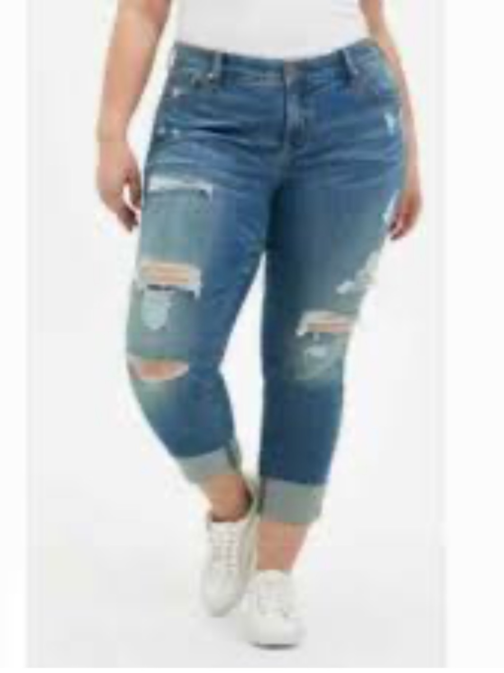 torrid Medium Blue Distressed Cropped Boyfriend Jeans
